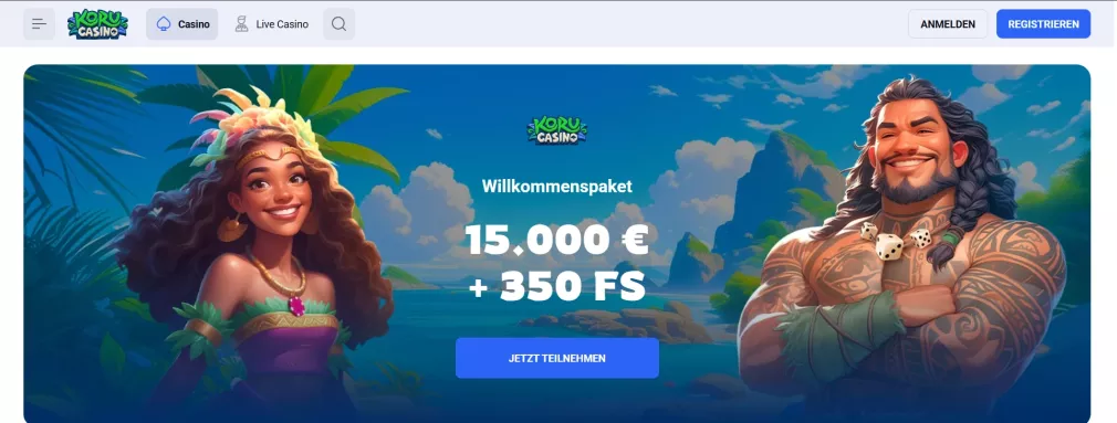 Koru Casino €15.000 Bonus und 350 Freispiele
